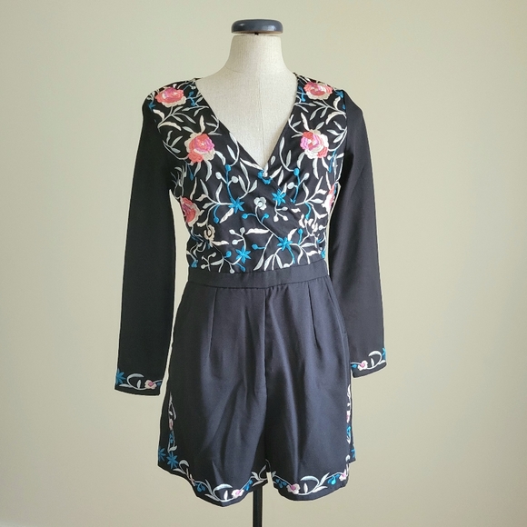 ASOS Tailored Navy Embroidered Floral Romper - Picture 1 of 3